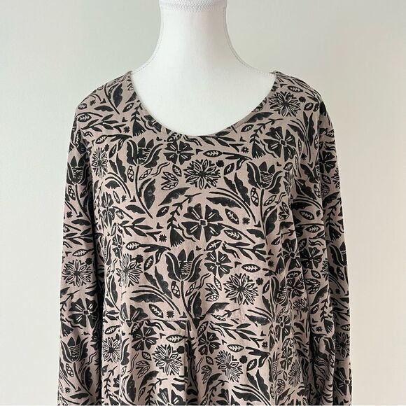 Gudrun Sjoden Floral Mini Tunic Dress Long Sleeve Size XL Brown & Black Pockets - Picture 2 of 6